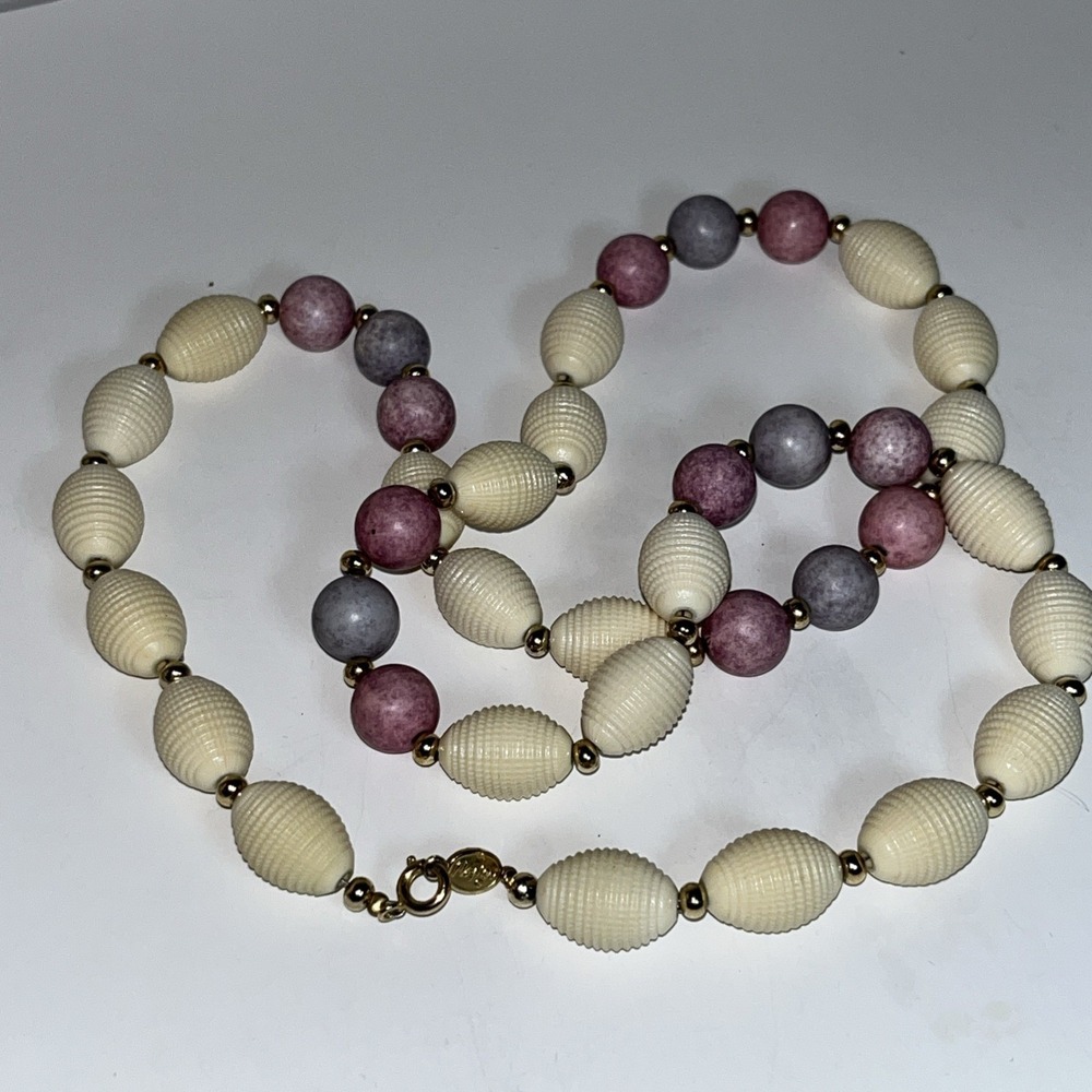 VTG NAPIER Necklace colorful Pale pastel decor gold tone Spacers 14" Drop Frilly